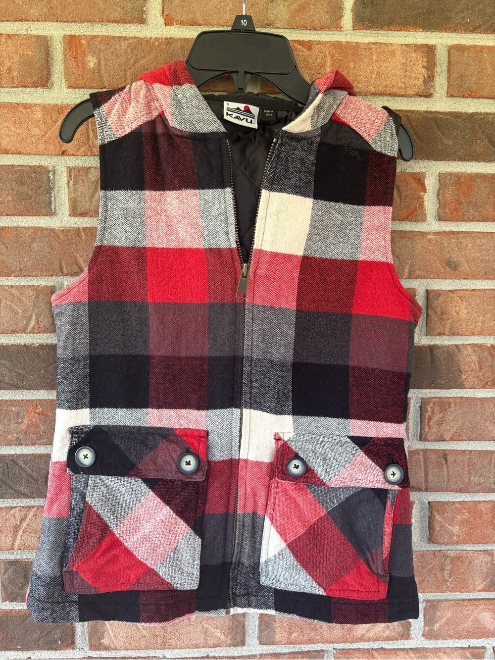 KAVU Women’s Red Plaid Hooded Vest